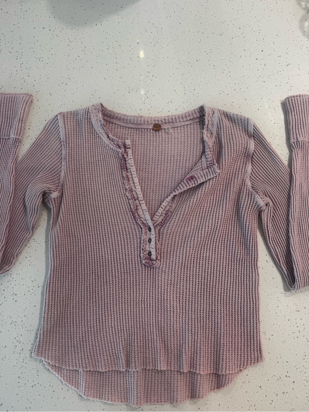Free People Mauve Waffle Knit V-Neck Top